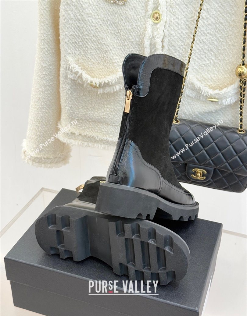 Chanel Suede and Patent Leather Platform Ankle Boots Black 2025 CH11030319 (MD-251103135)