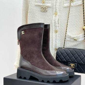 Chanel Suede and Patent Leather Platform Ankle Boots Brown 2025 CH11030319 (MD-251103136)