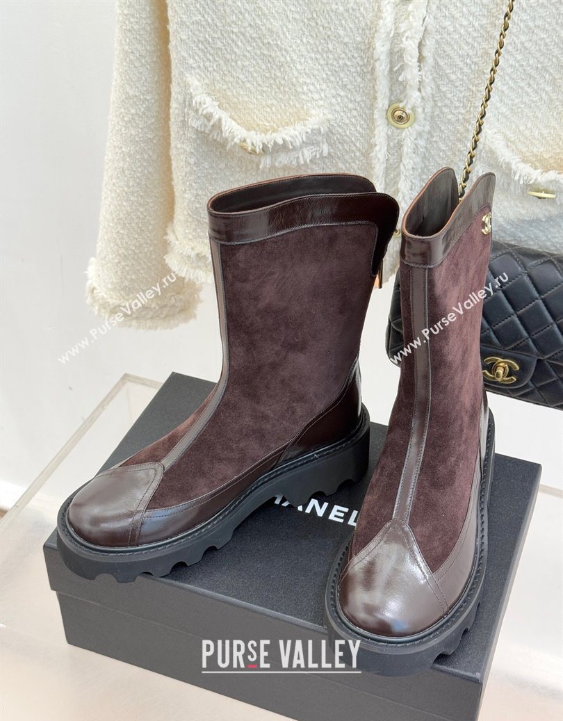 Chanel Suede and Patent Leather Platform Ankle Boots Brown 2025 CH11030319 (MD-251103136)