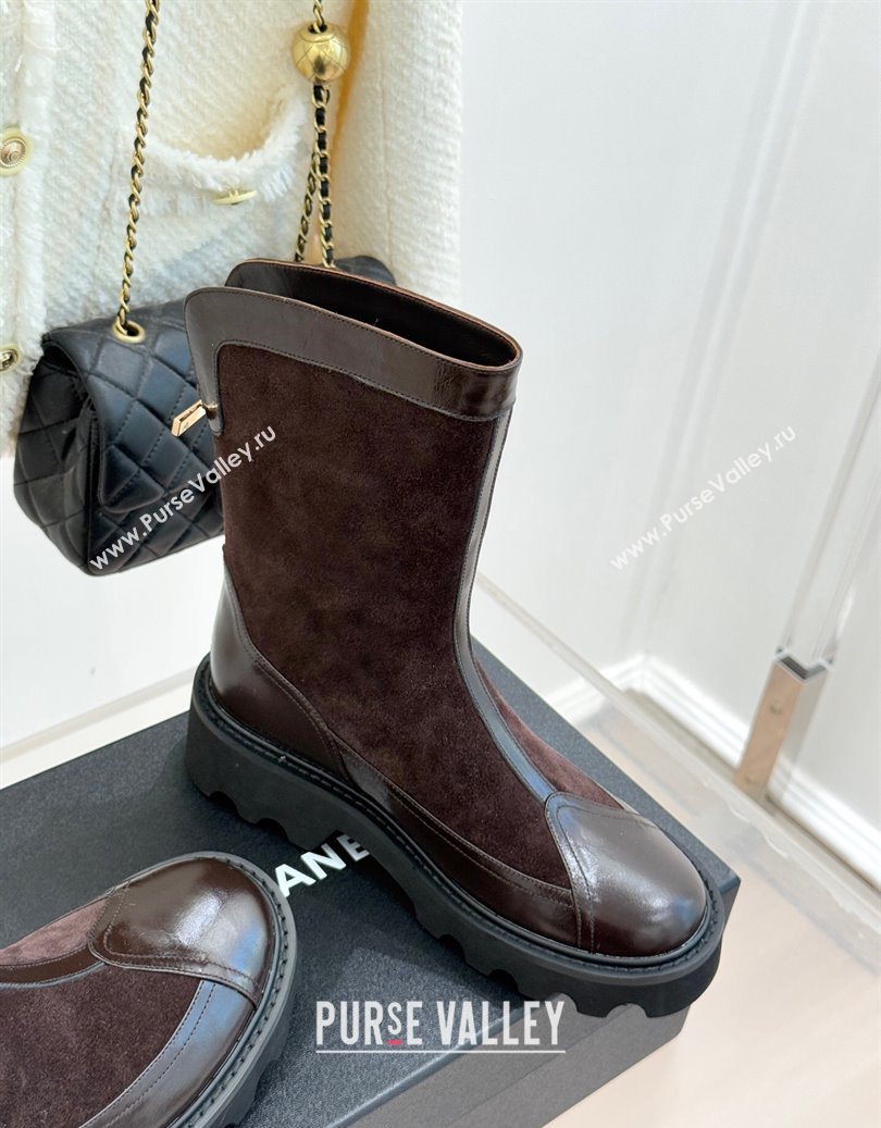 Chanel Suede and Patent Leather Platform Ankle Boots Brown 2025 CH11030319 (MD-251103136)