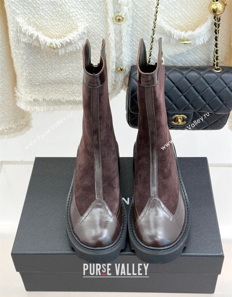Chanel Suede and Patent Leather Platform Ankle Boots Brown 2025 CH11030319 (MD-251103136)
