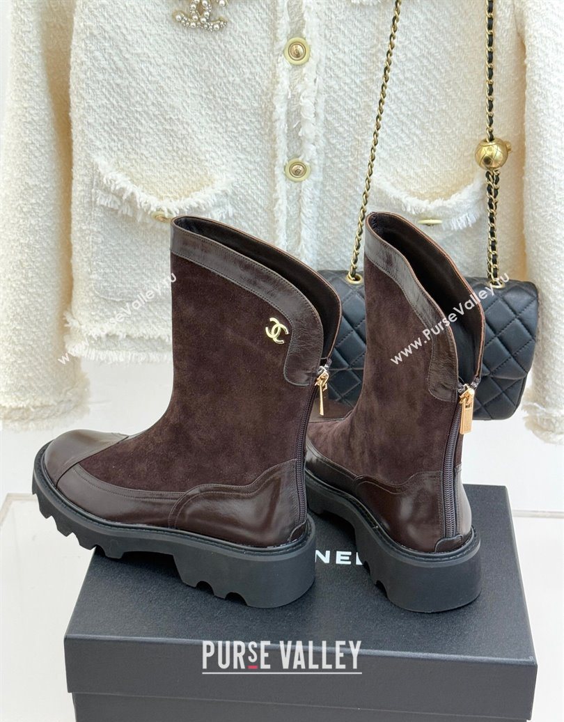 Chanel Suede and Patent Leather Platform Ankle Boots Brown 2025 CH11030319 (MD-251103136)