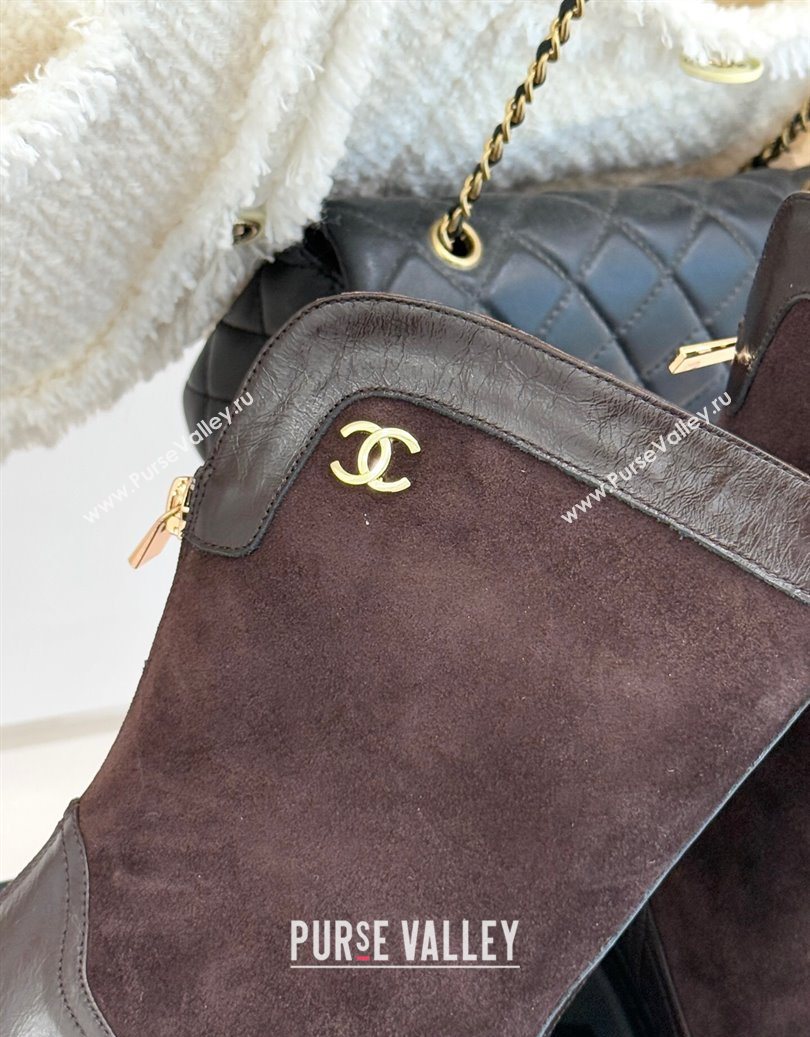 Chanel Suede and Patent Leather Platform Ankle Boots Brown 2025 CH11030319 (MD-251103136)