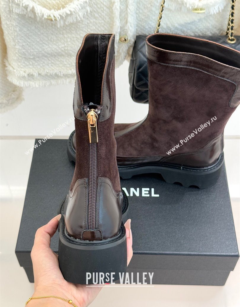 Chanel Suede and Patent Leather Platform Ankle Boots Brown 2025 CH11030319 (MD-251103136)