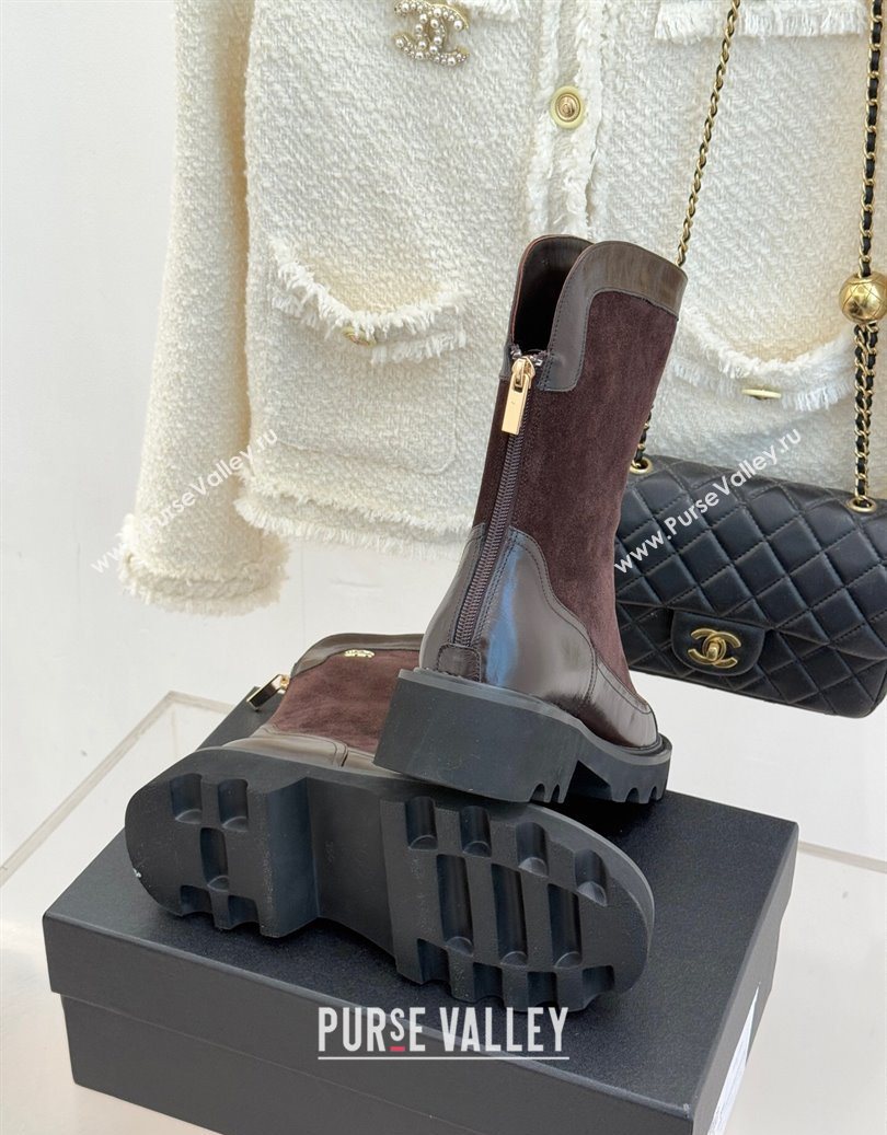 Chanel Suede and Patent Leather Platform Ankle Boots Brown 2025 CH11030319 (MD-251103136)