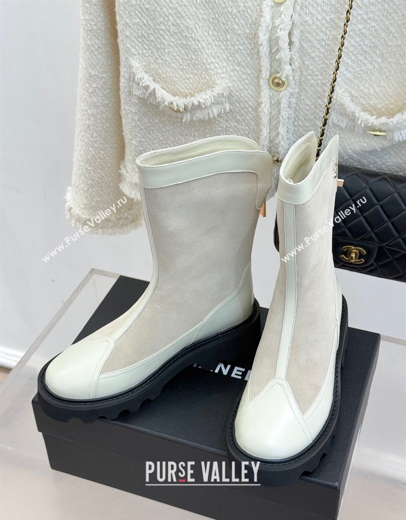 Chanel Suede and Patent Leather Platform Ankle Boots Grey 2025 CH11030319 (MD-251103137)