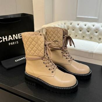 Chanel Lambskin and Quilted Leather Laced-up Ankle Boots 5cm with Chain Black 2025 CH11030320 (MD-251103138)