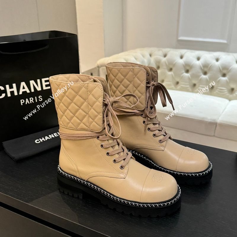 Chanel Lambskin and Quilted Leather Laced-up Ankle Boots 5cm with Chain Black 2025 CH11030320 (MD-251103138)