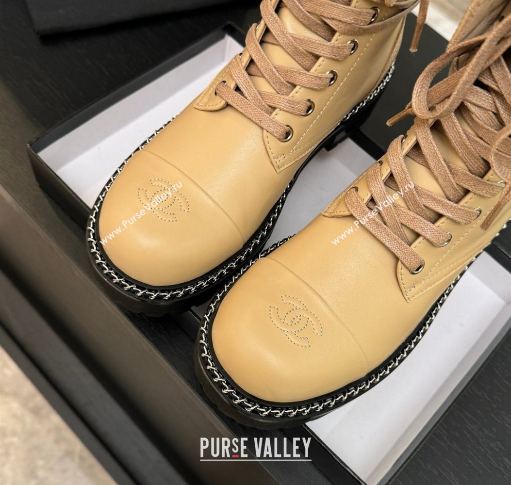 Chanel Lambskin and Quilted Leather Laced-up Ankle Boots 5cm with Chain Black 2025 CH11030320 (MD-251103138)