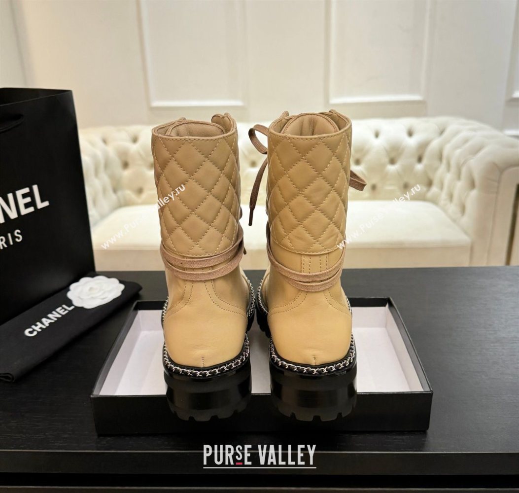 Chanel Lambskin and Quilted Leather Laced-up Ankle Boots 5cm with Chain Black 2025 CH11030320 (MD-251103138)