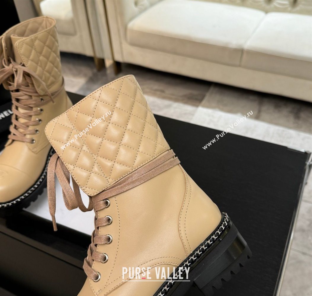 Chanel Lambskin and Quilted Leather Laced-up Ankle Boots 5cm with Chain Black 2025 CH11030320 (MD-251103138)
