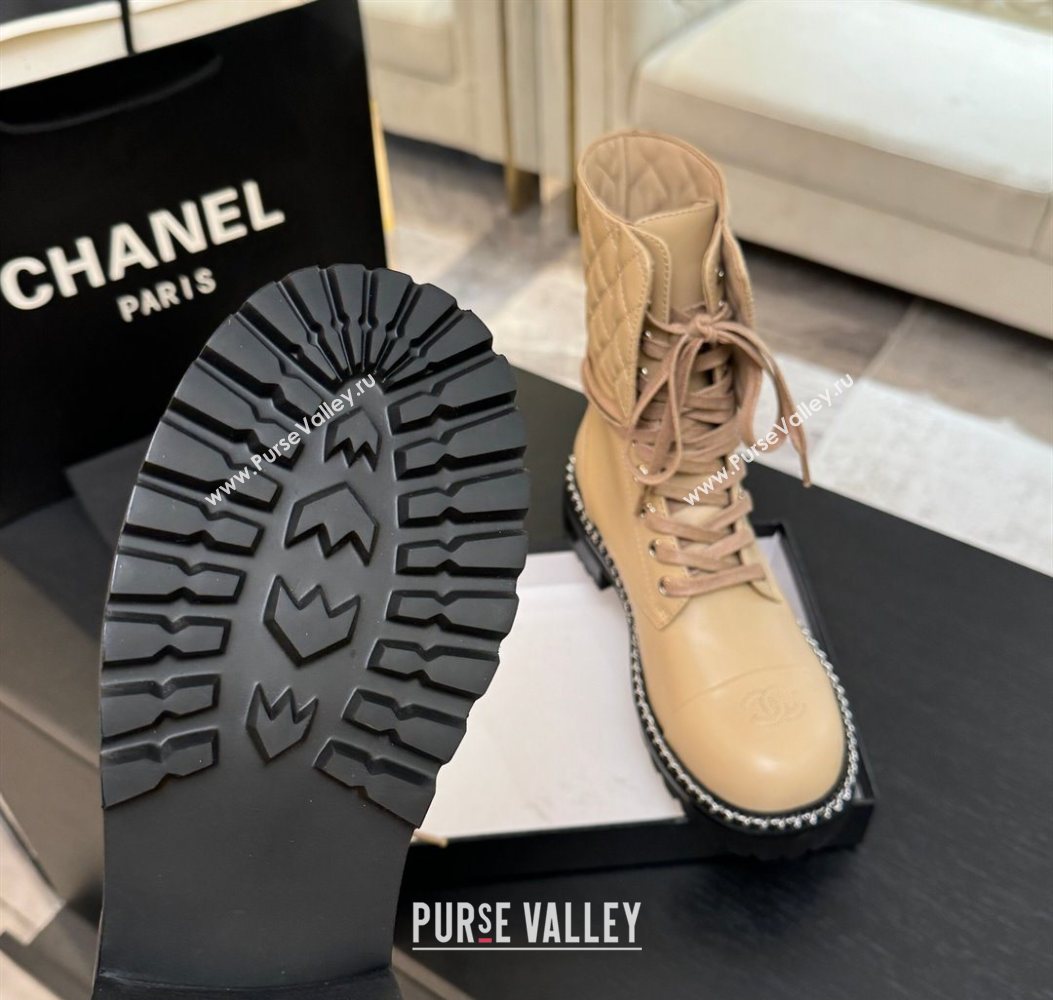 Chanel Lambskin and Quilted Leather Laced-up Ankle Boots 5cm with Chain Black 2025 CH11030320 (MD-251103138)