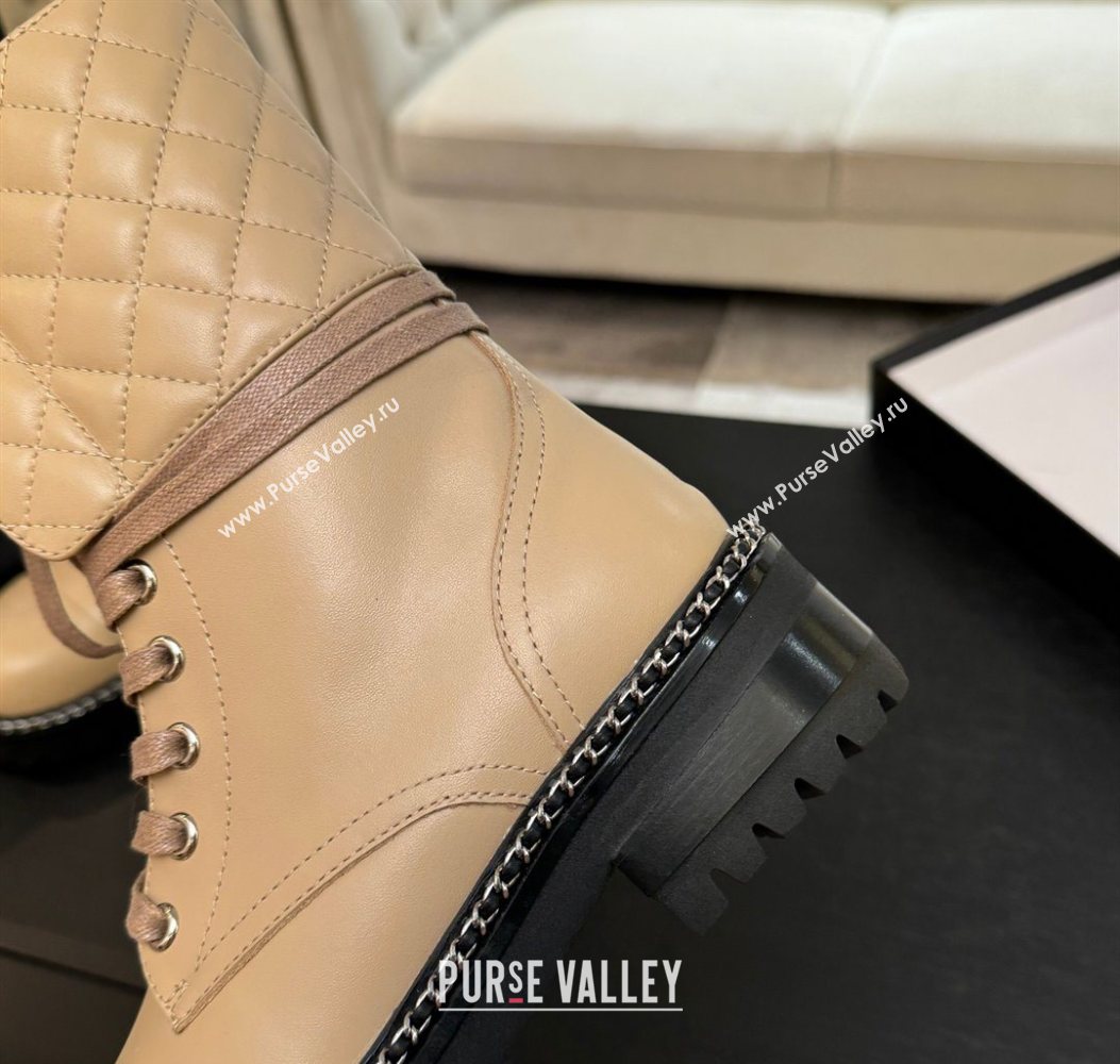 Chanel Lambskin and Quilted Leather Laced-up Ankle Boots 5cm with Chain Black 2025 CH11030320 (MD-251103138)