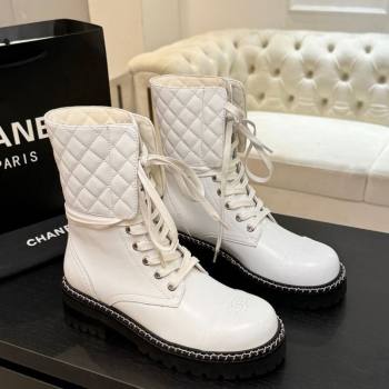 Chanel Lambskin and Quilted Leather Laced-up Ankle Boots 5cm with Chain White 2025 CH11030320 (MD-251103139)