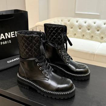 Chanel Lambskin and Quilted Leather Laced-up Ankle Boots 5cm with Chain Black 2025 CH11030320 (MD-251103140)