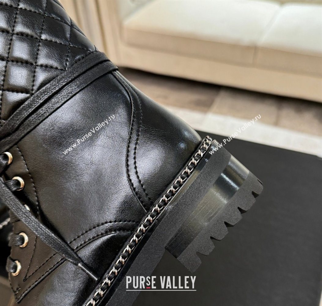 Chanel Lambskin and Quilted Leather Laced-up Ankle Boots 5cm with Chain Black 2025 CH11030320 (MD-251103140)