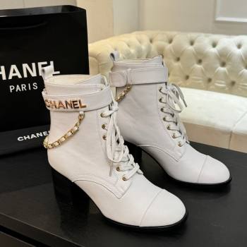 Chanel Calfskin Leather Laced-up Ankle Boots with Chain White 2025 CH11030321 (MD-251103141)