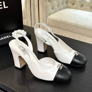 Chanel Lambskin and Calfskin Leather Slingback Pumps 9cm with Strass CC White 2025 CH110301 (MD-251103001)