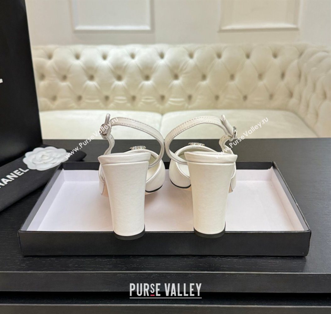 Chanel Lambskin and Calfskin Leather Slingback Pumps 9cm with Strass CC White 2025 CH110301 (MD-251103001)