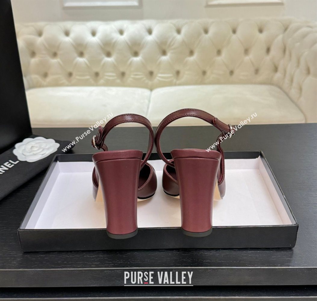 Chanel Lambskin and Calfskin Leather Slingback Pumps 9cm with Strass CC Burgundy 2025 CH110301 (MD-251103002)