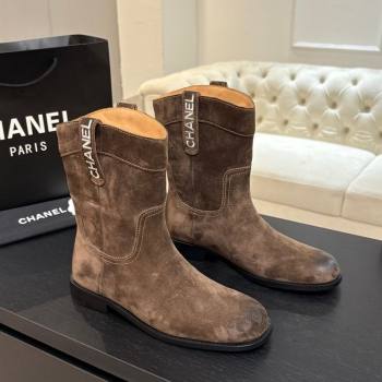 Chanel Suede Flat Ankle Boots Brown 2025 CH110401 (MD-251104001)