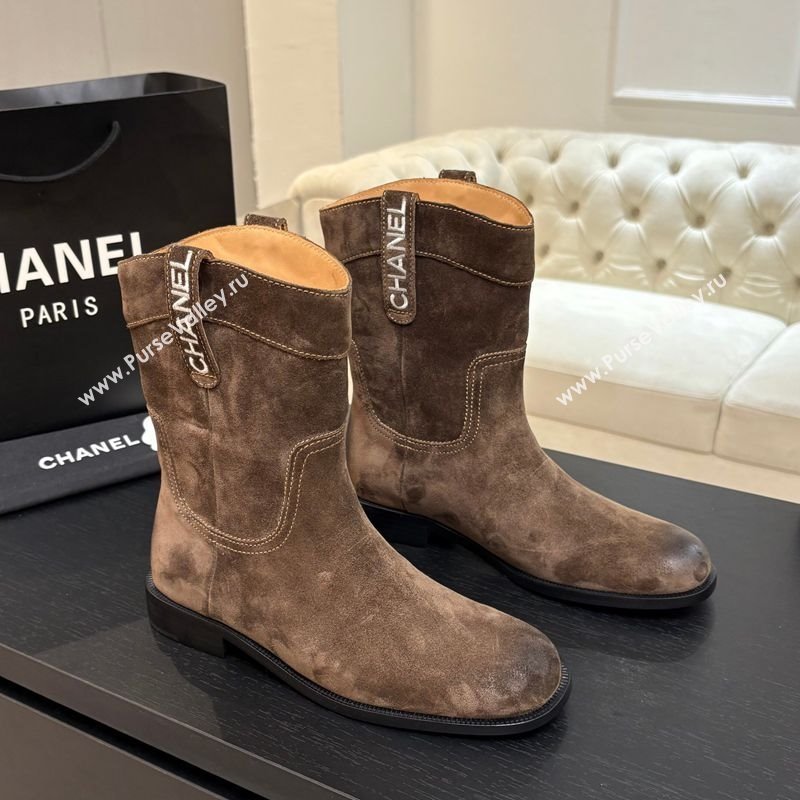 Chanel Suede Flat Ankle Boots Brown 2025 CH110401 (MD-251104001)
