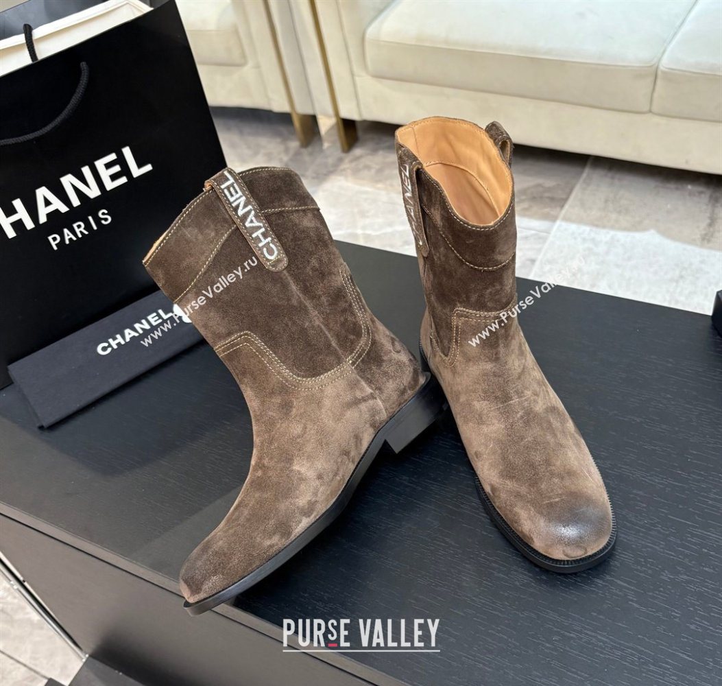 Chanel Suede Flat Ankle Boots Brown 2025 CH110401 (MD-251104001)
