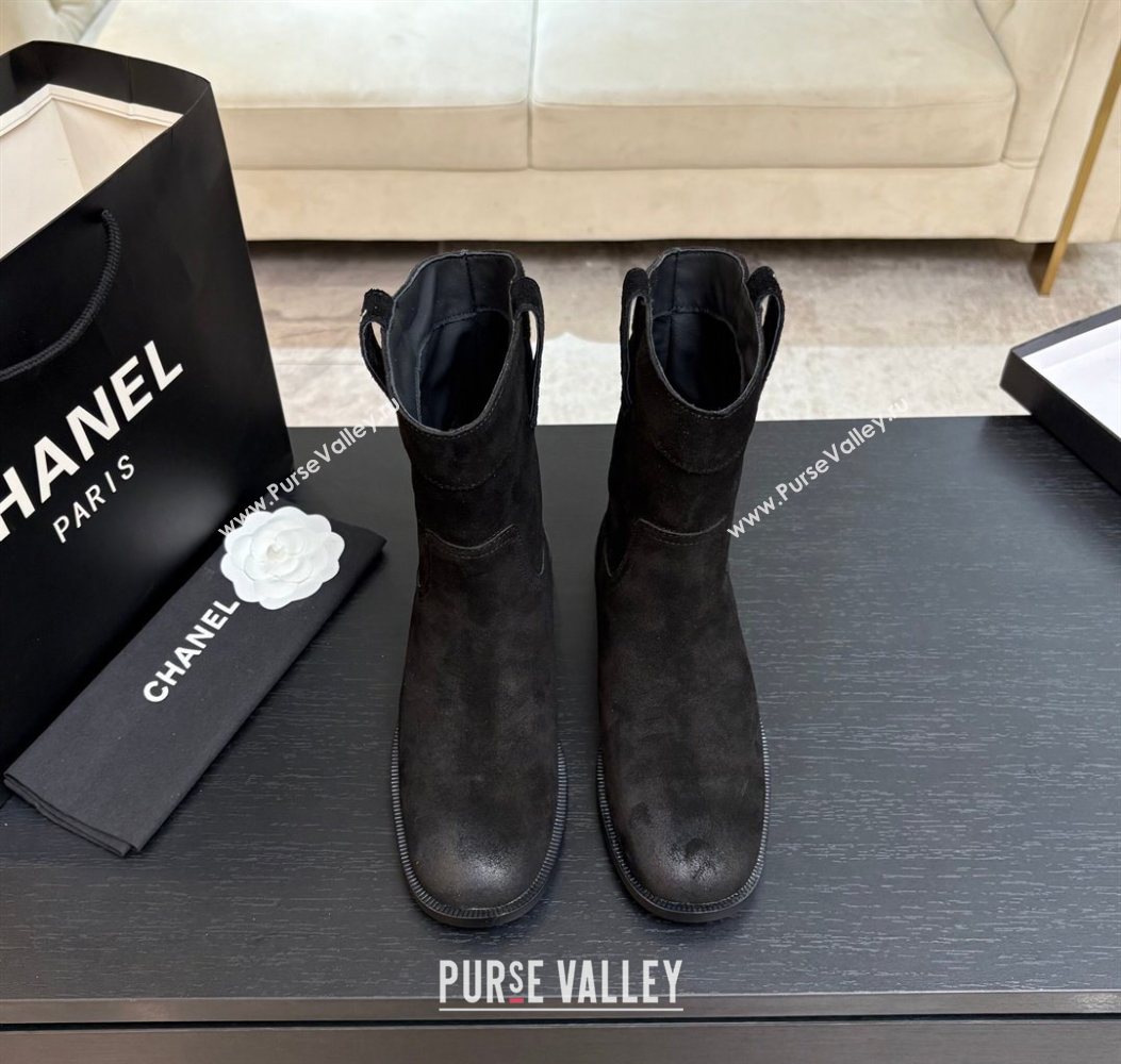 Chanel Suede Flat Ankle Boots Black 2025 CH110401 (MD-251104003)