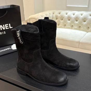 Chanel Suede Flat Ankle Boots Black 2025 CH110401 (MD-251104003)