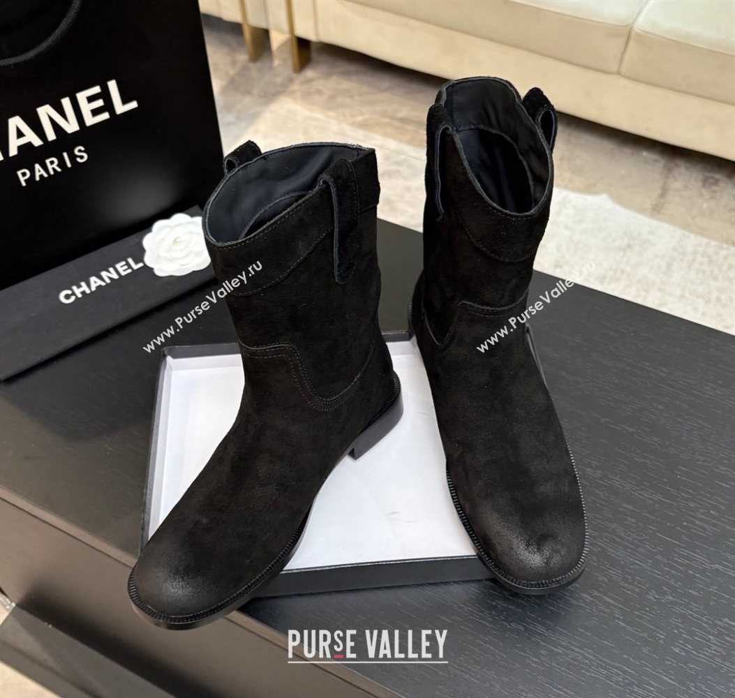Chanel Suede Flat Ankle Boots Black 2025 CH110401 (MD-251104003)