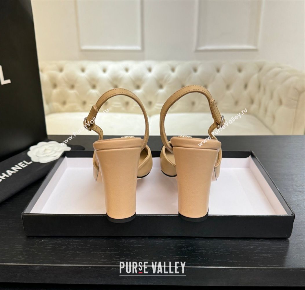 Chanel Lambskin and Calfskin Leather Slingback Pumps 9cm with Strass CC Beige Yellow 2025 CH110301 (MD-251103003)