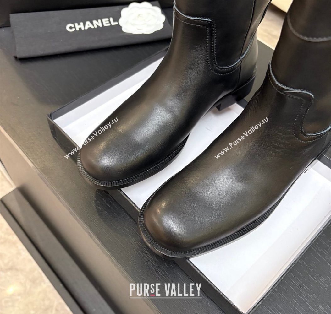 Chanel Calfskin Leather Flat Ankle Boots Black 2025 CH110401 (MD-251104004)