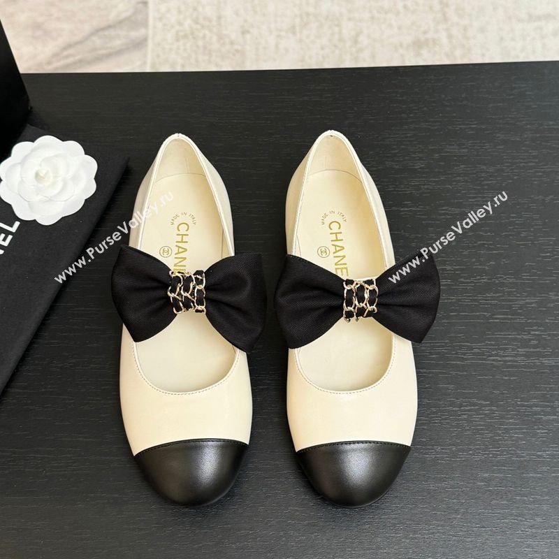 Chanel Lambskin Leather Mary Janes Ballet Flats with Bow White 2025 CH110303 (MD-251103070)
