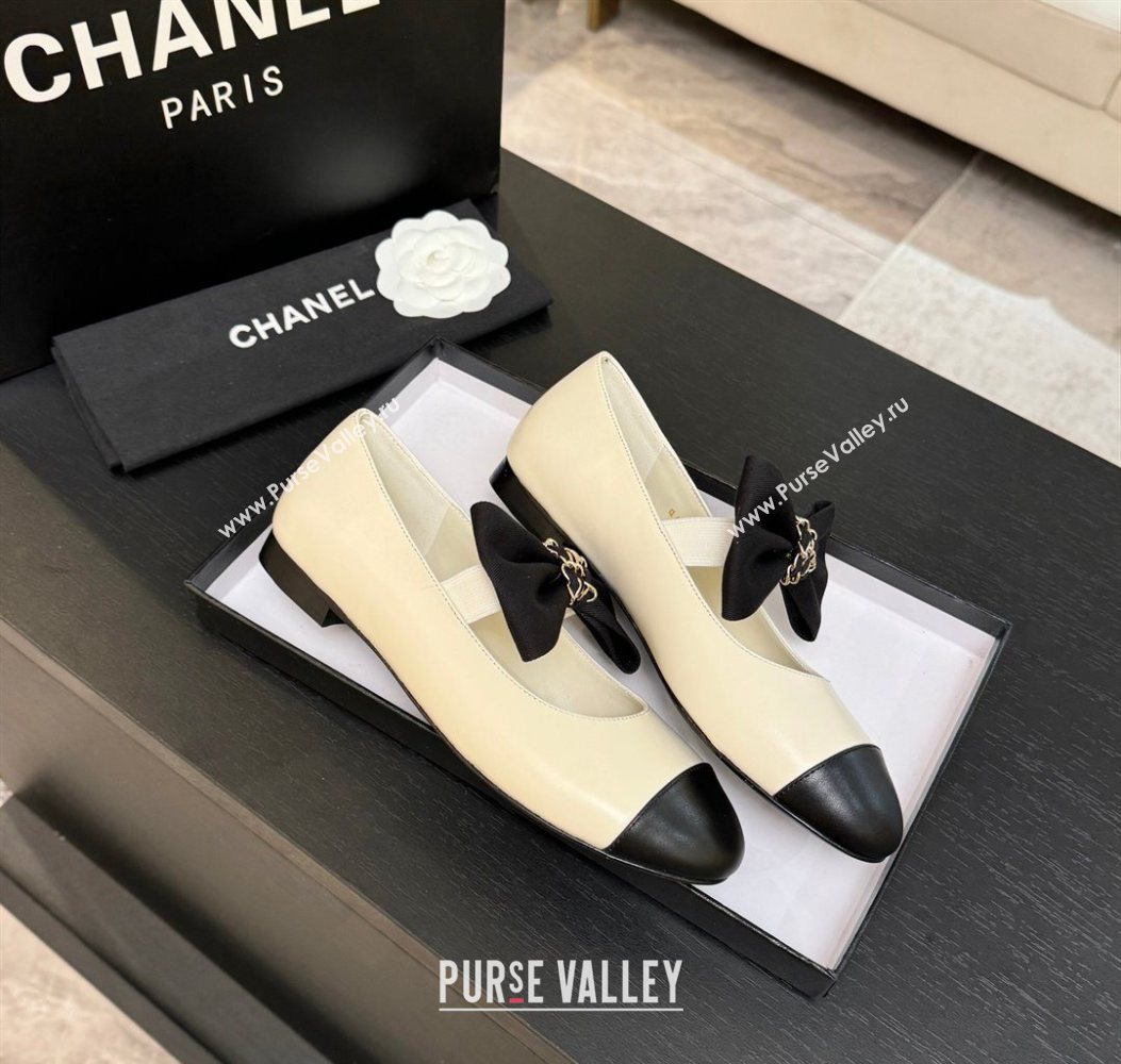 Chanel Lambskin Leather Mary Janes Ballet Flats with Bow White 2025 CH110303 (MD-251103070)