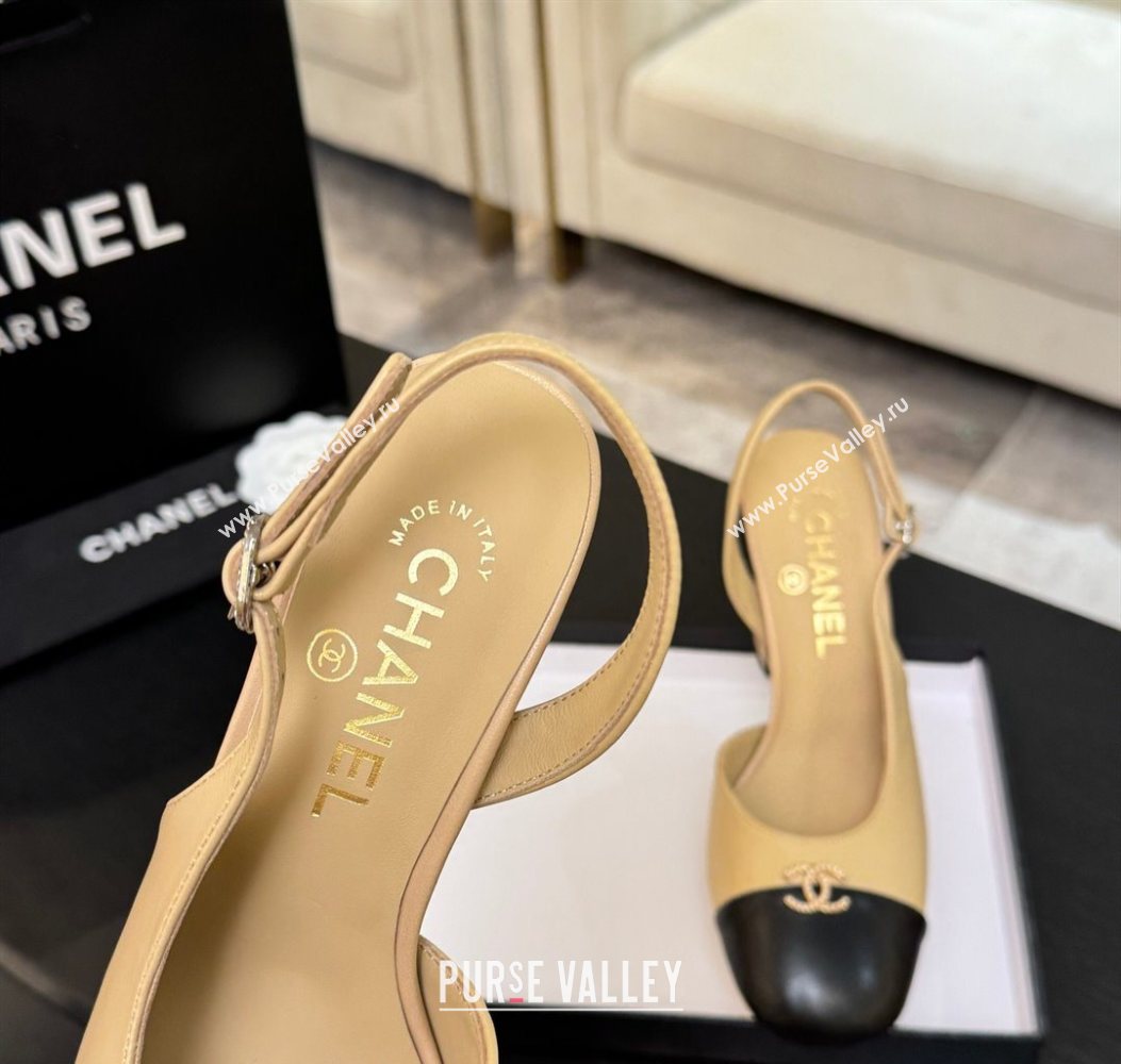 Chanel Lambskin and Calfskin Leather Slingback Pumps 9cm with Strass CC Beige Yellow 2025 CH110301 (MD-251103003)
