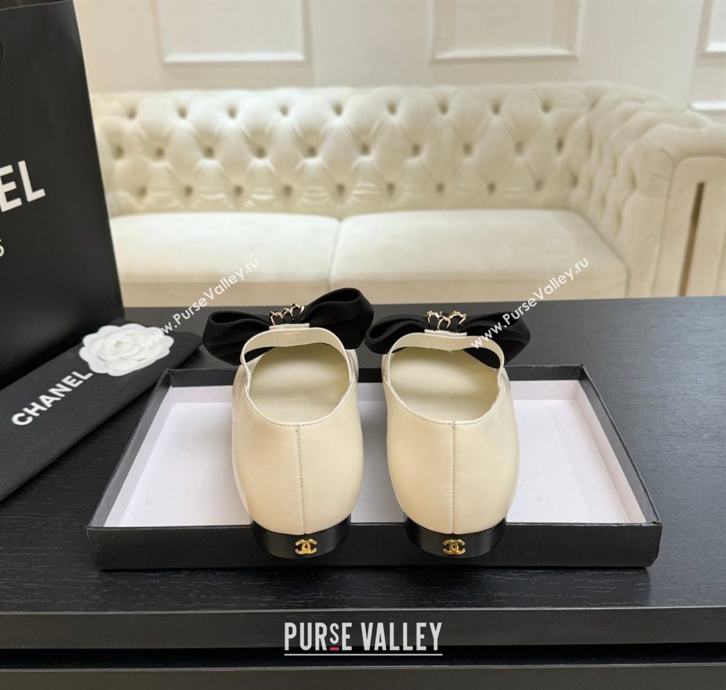 Chanel Lambskin Leather Mary Janes Ballet Flats with Bow White 2025 CH110303 (MD-251103070)