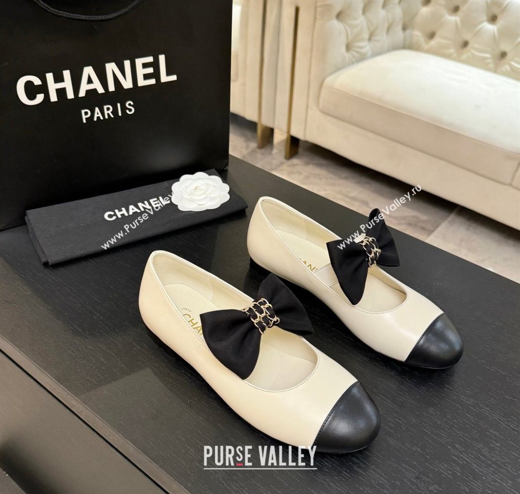 Chanel Lambskin Leather Mary Janes Ballet Flats with Bow White 2025 CH110303 (MD-251103070)