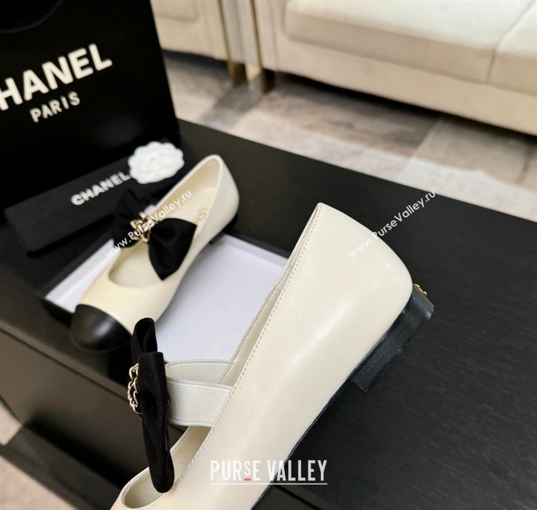 Chanel Lambskin Leather Mary Janes Ballet Flats with Bow White 2025 CH110303 (MD-251103070)