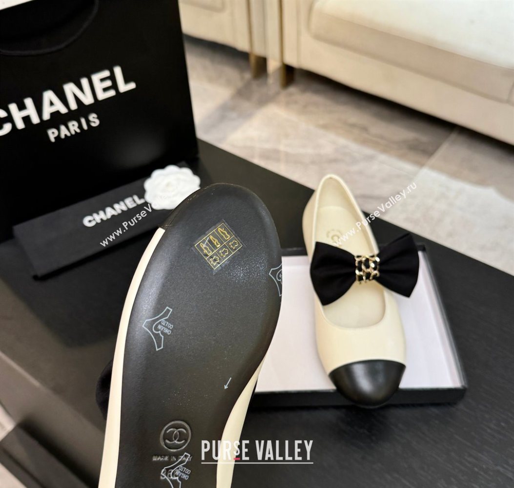 Chanel Lambskin Leather Mary Janes Ballet Flats with Bow White 2025 CH110303 (MD-251103070)