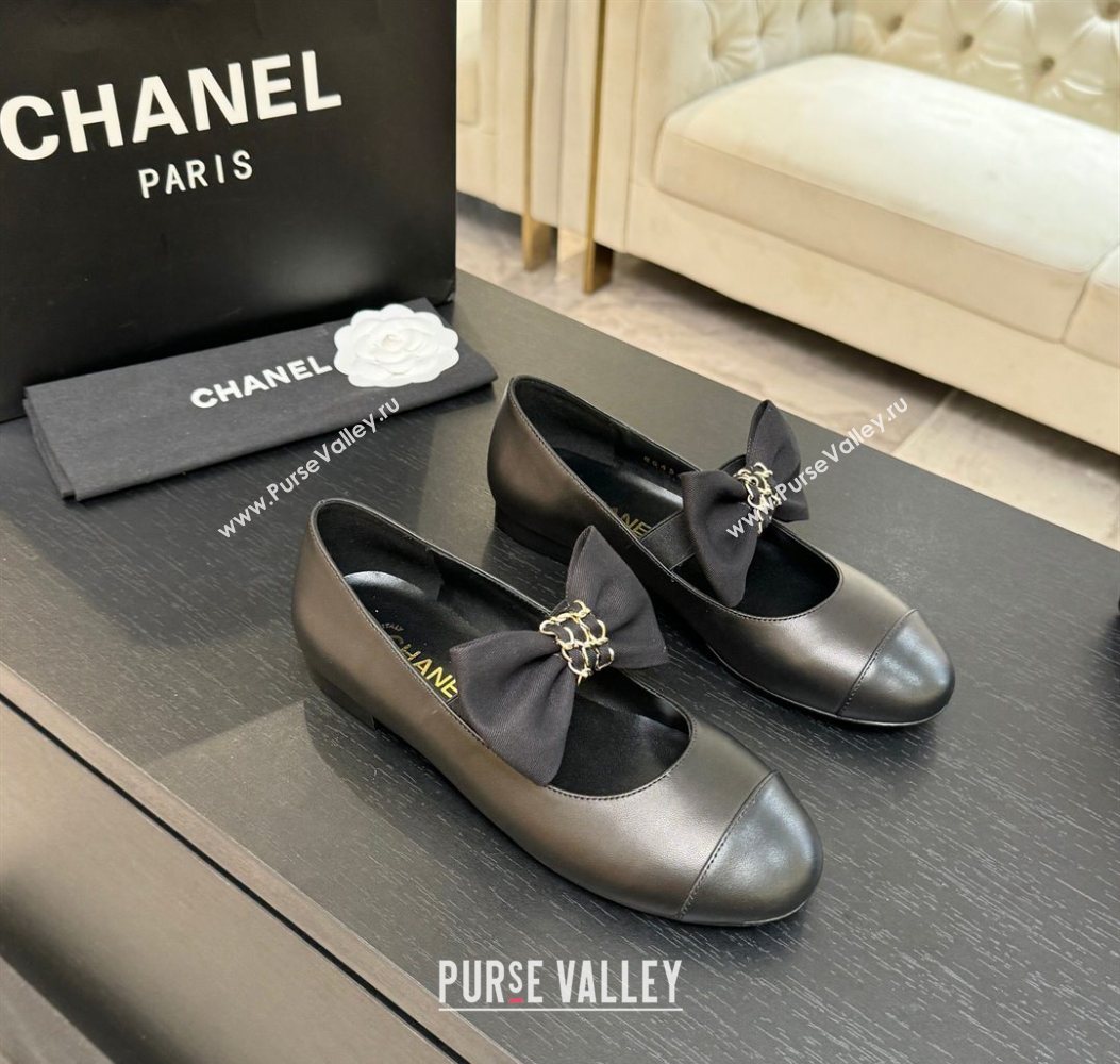 Chanel Lambskin Leather Mary Janes Ballet Flats with Bow Black 2025 CH110303 (MD-251103071)