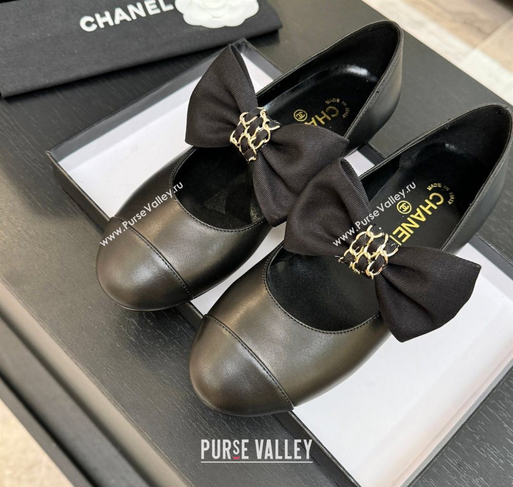 Chanel Lambskin Leather Mary Janes Ballet Flats with Bow Black 2025 CH110303 (MD-251103071)