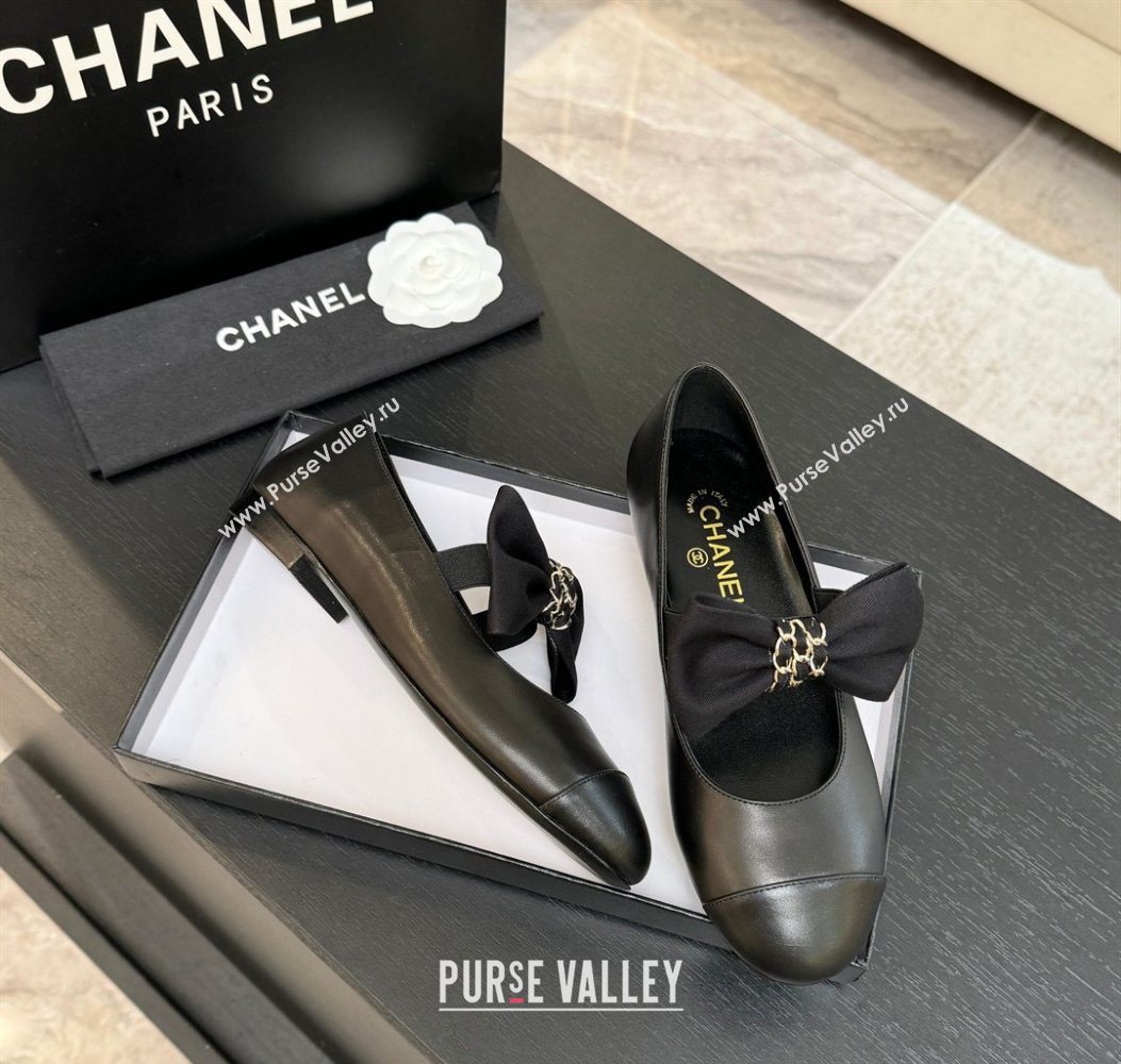 Chanel Lambskin Leather Mary Janes Ballet Flats with Bow Black 2025 CH110303 (MD-251103071)
