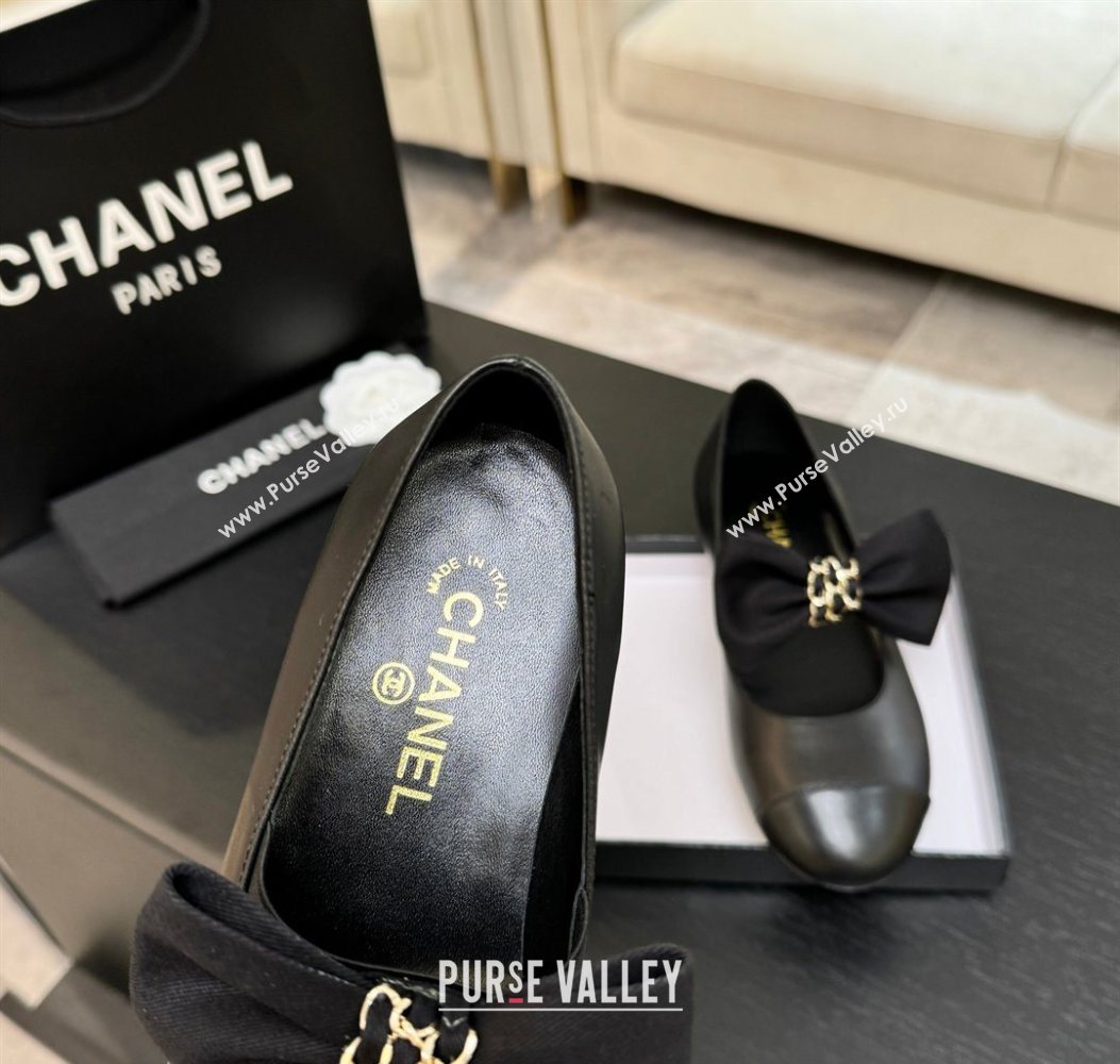 Chanel Lambskin Leather Mary Janes Ballet Flats with Bow Black 2025 CH110303 (MD-251103071)