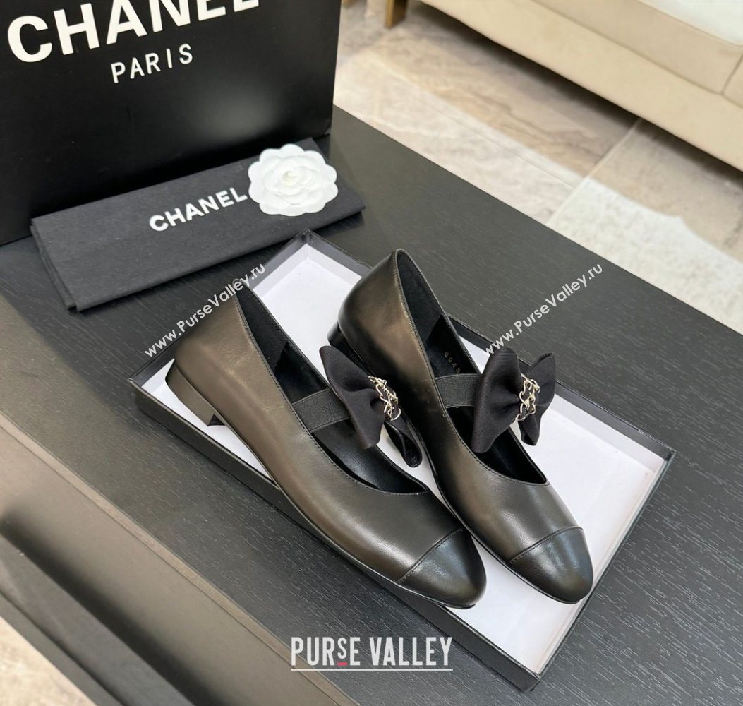 Chanel Lambskin Leather Mary Janes Ballet Flats with Bow Black 2025 CH110303 (MD-251103071)