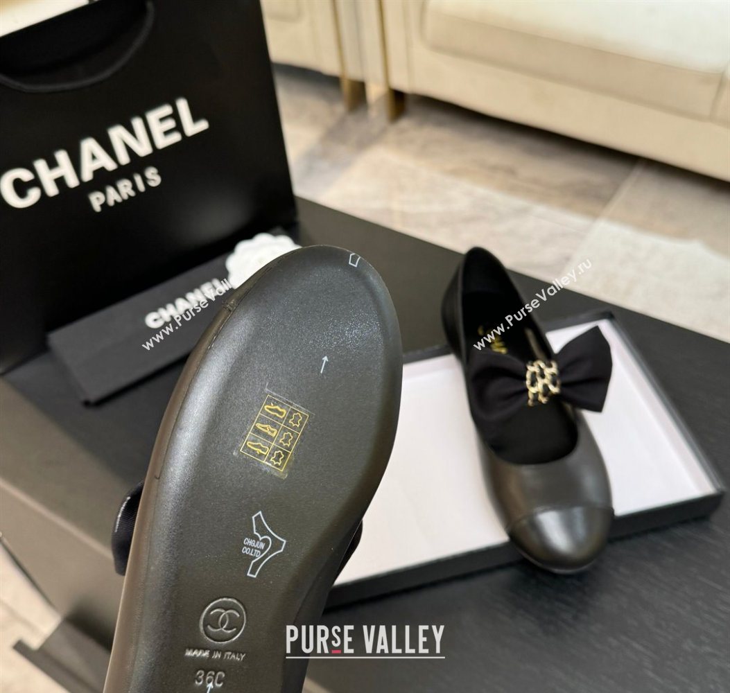 Chanel Lambskin Leather Mary Janes Ballet Flats with Bow Black 2025 CH110303 (MD-251103071)