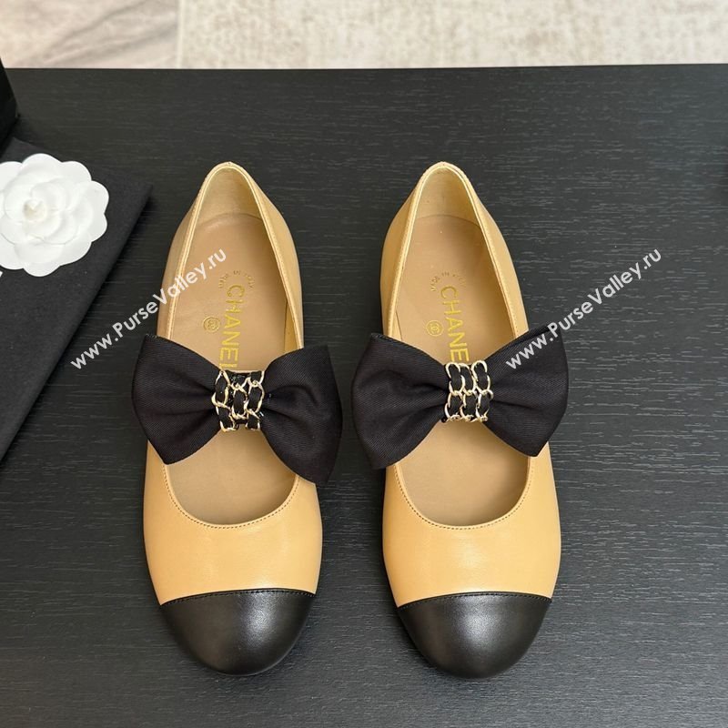 Chanel Lambskin Leather Mary Janes Ballet Flats with Bow Beige 2025 CH110303 (MD-251103072)