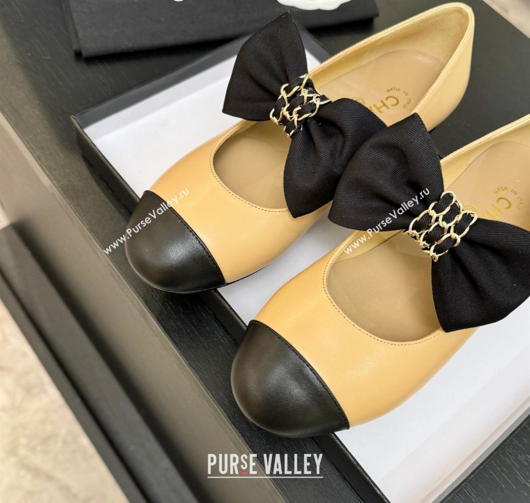 Chanel Lambskin Leather Mary Janes Ballet Flats with Bow Beige 2025 CH110303 (MD-251103072)