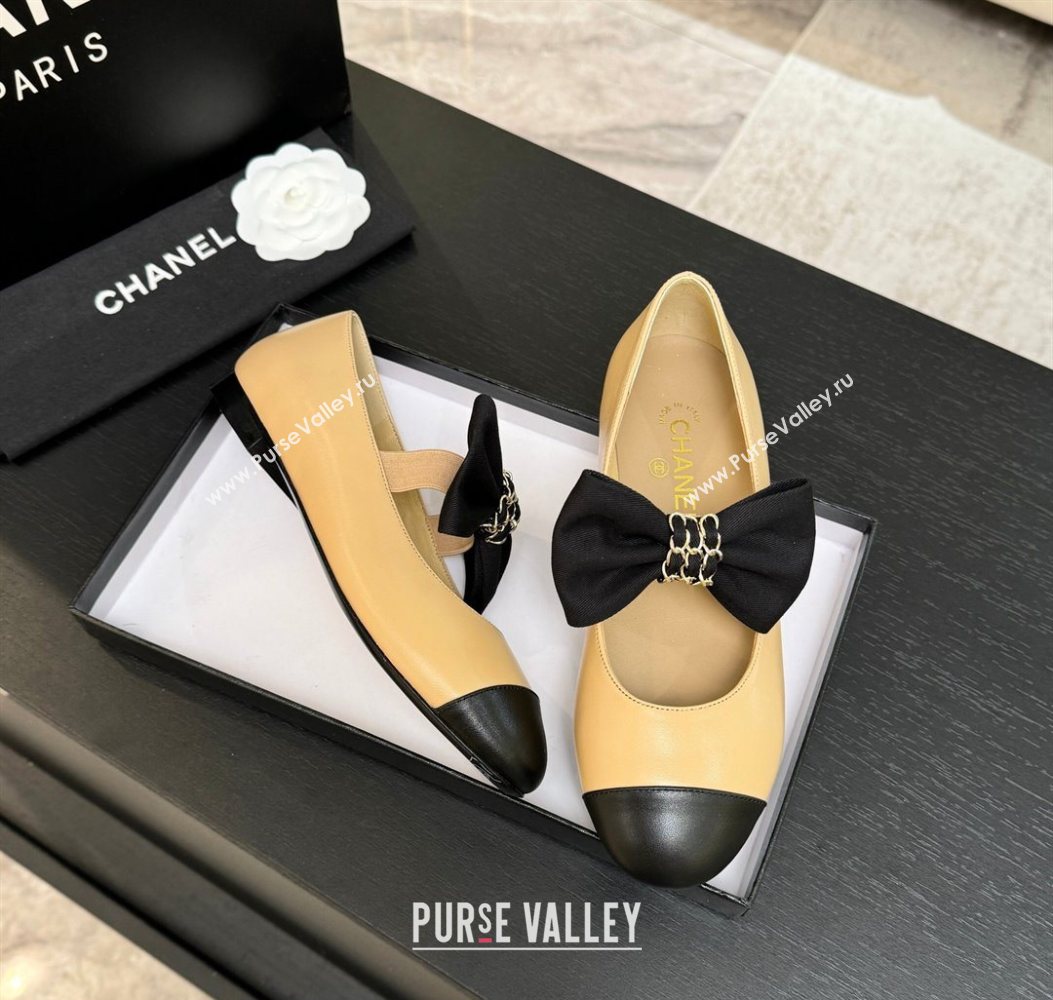 Chanel Lambskin Leather Mary Janes Ballet Flats with Bow Beige 2025 CH110303 (MD-251103072)