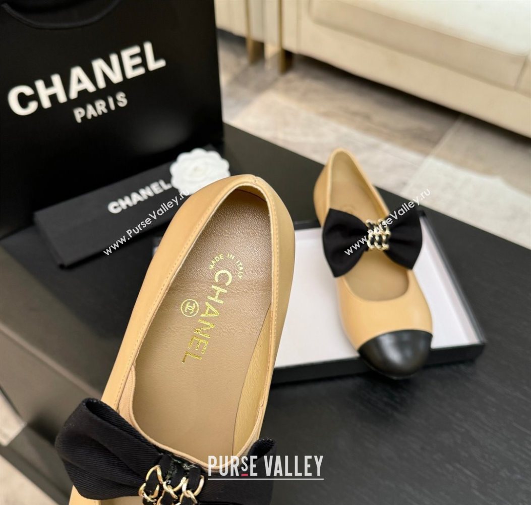 Chanel Lambskin Leather Mary Janes Ballet Flats with Bow Beige 2025 CH110303 (MD-251103072)