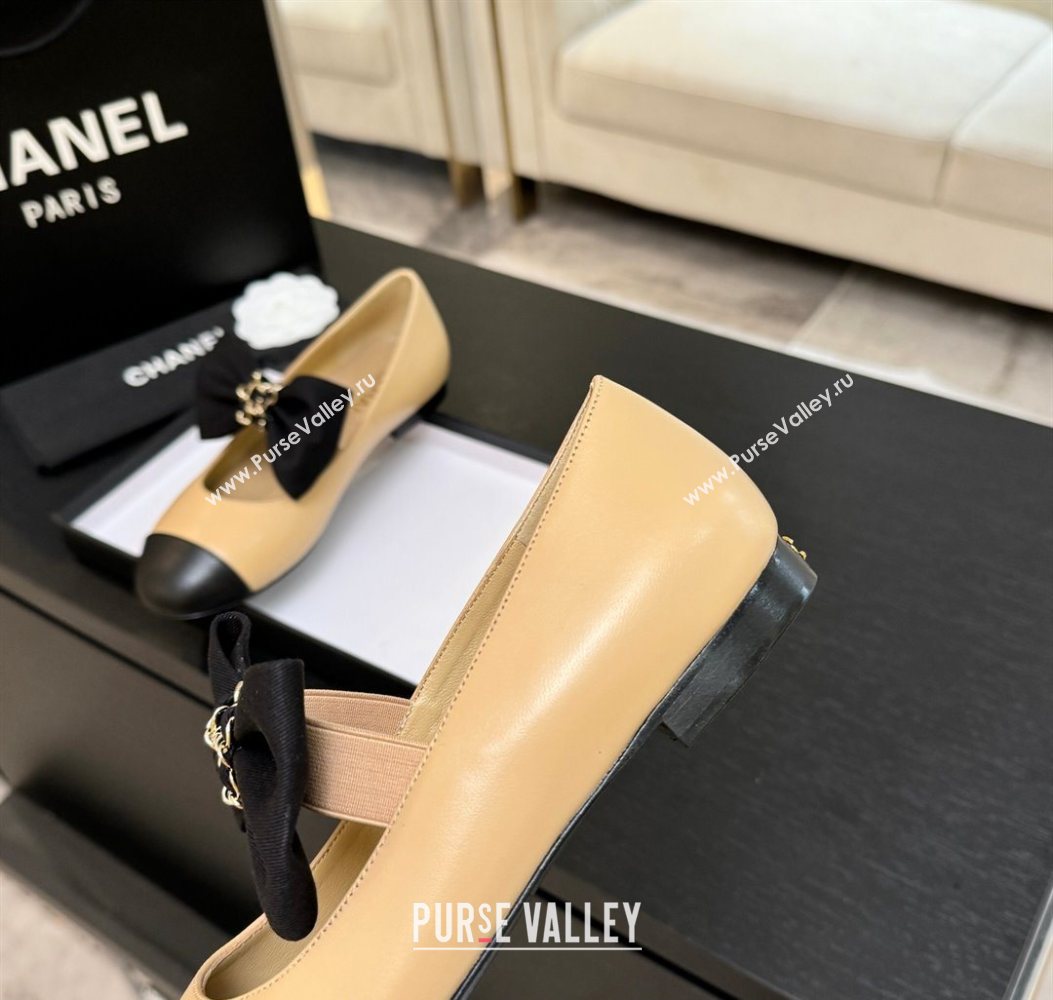 Chanel Lambskin Leather Mary Janes Ballet Flats with Bow Beige 2025 CH110303 (MD-251103072)